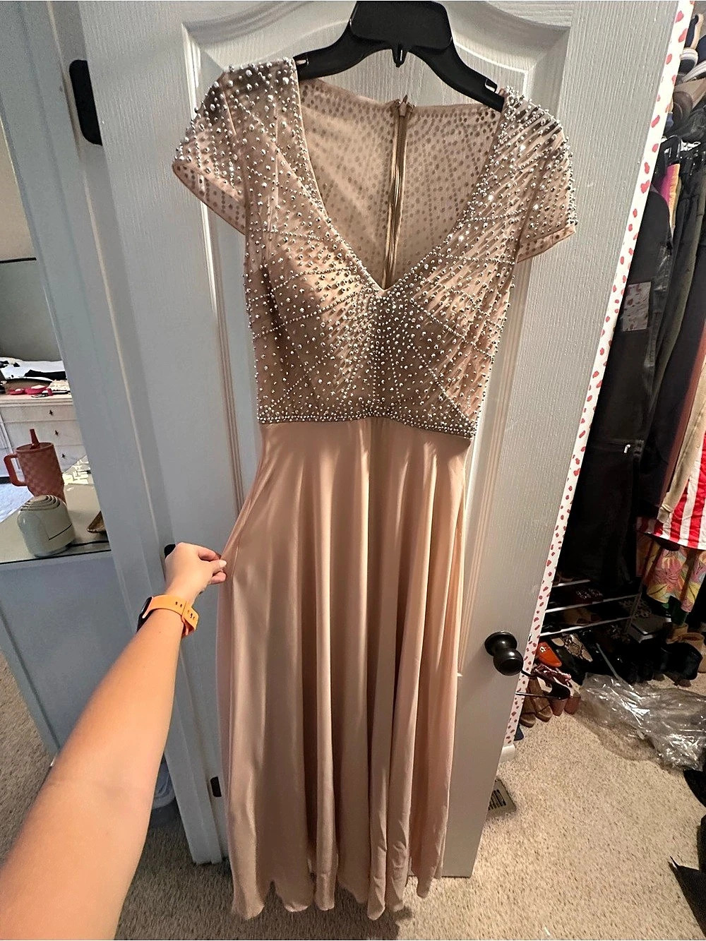 Betsy & Adam Embellished Maxi Dress in light creamy pi m